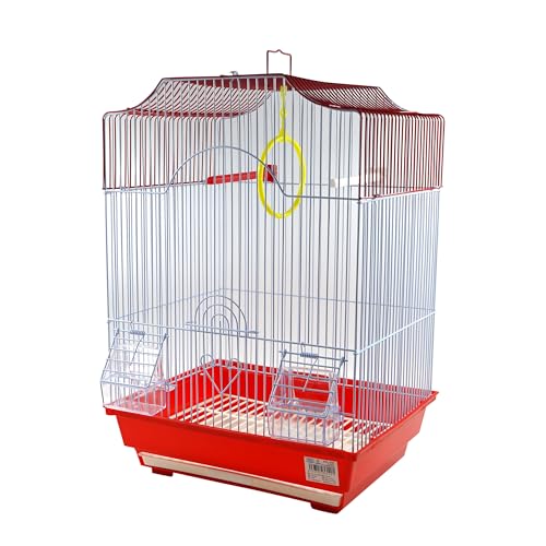 Vogelkäfig mit Futternäpfen, Stäben und Schaukeln, Vogelkäfig, 34,5 x 28 x 49,5 cm, Rot Vogelkäfig mit Futternäpfen, Stäben und Schaukeln, Vogelkäfig, 34,5 x 28 x 49,5 cm, Rot von SMELL & SMILE
