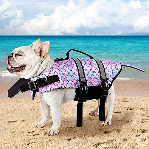 SMONT Ripstop-Hundeschwimmweste, lustige Schwimmweste, reflektierend und verstellbar, zum Schwimmen oder Bootfahren (Größe M, Meerjungfrau) von SMONT
