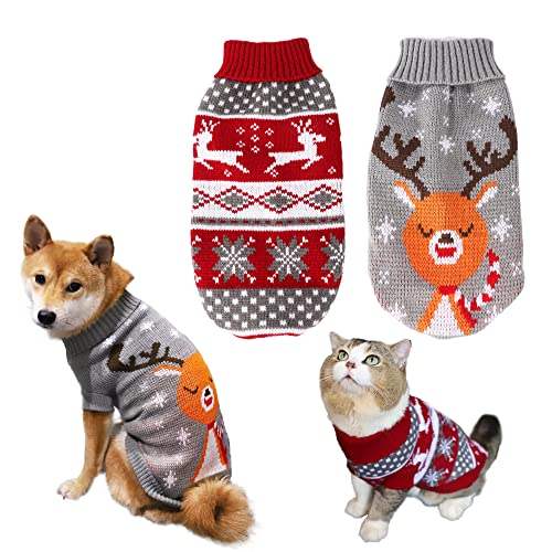 Weihnachtspullover für Haustiere, Rentier, Schneeflocke, Pullover für Katzen und kleine Hunde, 2 Stück Weihnachtspullover für Haustiere, Rentier, Schneeflocke, Pullover für Katzen und kleine Hunde, 2 Stück von SMPIQU