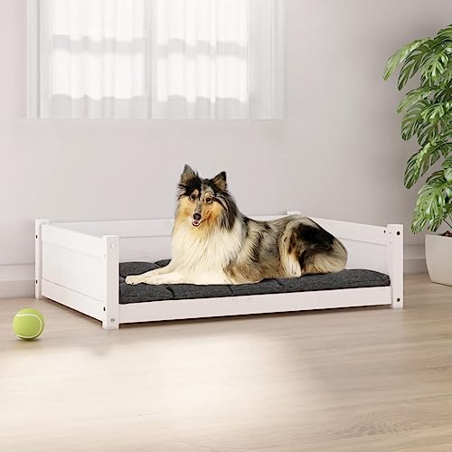 SMTSEC Hundebett Weiß 95,5x65,5x28cm Kiefer Massivholz von SMTSEC