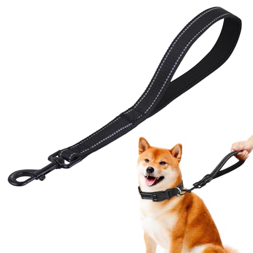 Hundeleine Kurz,Kurze Leine für Hunde,Kurzleine Hund mit Gepolsterten Griff (Länge 30 cm), Reflektierend Nylon Hunde Schleppleine für Große Mittlere und Kleine Hund(Schwarz) von SMTelegance