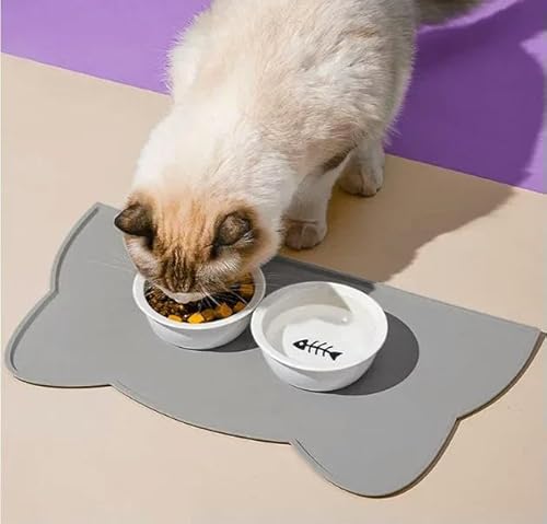 Wasserdichte Haustiermatte aus Silikon für Hunde und Katzen, Haustierfutterunterlage, Haustiernapf, Trinkmatte, Hundefütterung, Platzdeckchen, graue Katze Wasserdichte Haustiermatte aus Silikon für Hunde und Katzen, Haustierfutterunterlage, Haustiernapf, Trinkmatte, Hundefütterung, Platzdeckchen, graue Katze von SMYTJSYC