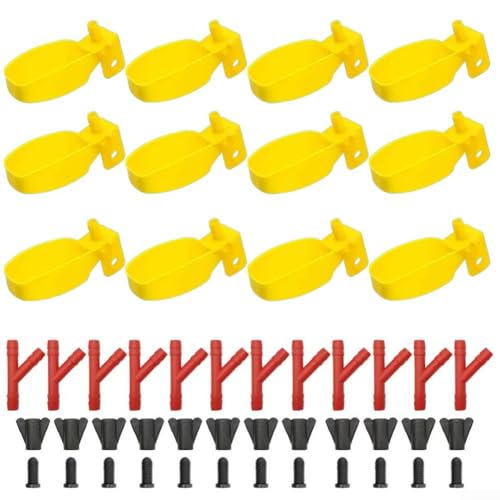 SMZhomeone Automatischer Vogel-Wassernapf aus Kunststoff, Trinkbrunnen für Tauben, Wachteln, kleine Vögel, Geflügel, Gelb, 4,5 x 9 cm (12-teiliges Set) von SMZhomeone
