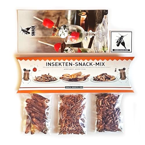 Insekten Snack Mix von 'SNACK insects' - geröstete & gewürzte Grillen, Heuschecken & Mehlwürmer - 25g würzige Insekten zum Snacken und Kochen, Party Snack, Edible Insect Mix, Roasted Insects von SNACK insects