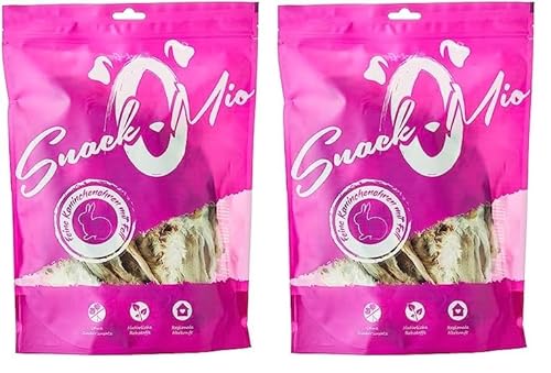 SnackOMio – Premium Hundesnack – feine Kaninchenohren mit Fell, getreidefrei, 2er Pack (1 x 450g) von SNACKOMIO