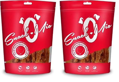 SnackOMio – Premium Hundesnack – zarte Hühnerbrust Filetstreifen, getreidefrei, 2er Pack (1 x 500g) von SNACKOMIO