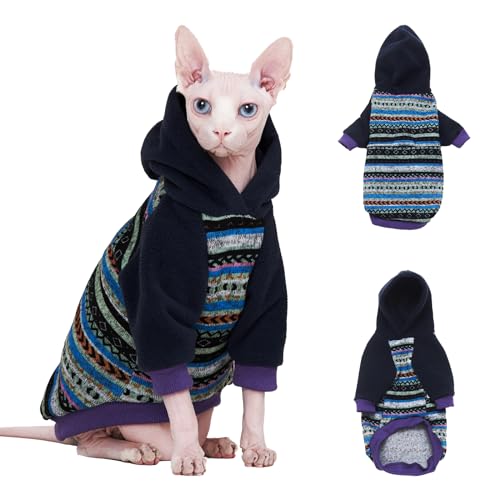 SNIXFever Sphynx Katzen-Kapuzenpullover, warmer Fleece-Pullover für Katze, gestrickter optischer Fleece, Katzen-Kapuzenpullover für Kätzchen, kleine, mittelgroße Hunde (Größe XL) von SNIXFEVER
