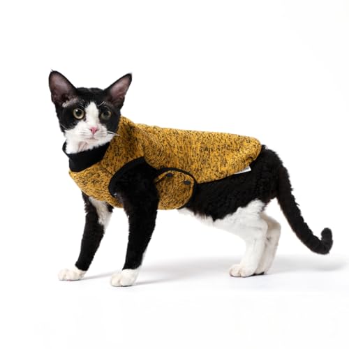 SNIXFever Sphynx Katzenmantel, einfach zu tragende Jacke mit Schnalle, warmer Fleece-Mantel für Katzen und kleine Hunde, Dunkelgelb (XS) von SNIXFEVER