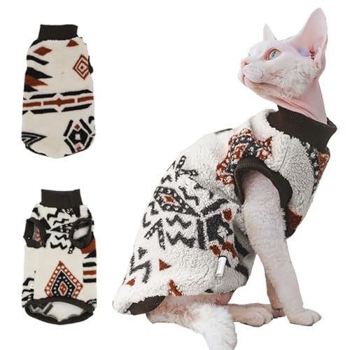 Snixfever Sphynx Katzenkleidung, Boho-Stil, Katzenkleidung für Herbst und Winter, 2 Beine, mit Fleece gefüttert, warmes Hemd, weicher Plüschpullover für haarlose Katzen, Devon Rex (Beige, Größe S (1,1 Snixfever Sphynx Katzenkleidung, Boho-Stil, Katzenkleidung für Herbst und Winter, 2 Beine, mit Fleece gefüttert, warmes Hemd, weicher Plüschpullover für haarlose Katzen, Devon Rex (Beige, Größe S (1,1 von SNIXFEVER