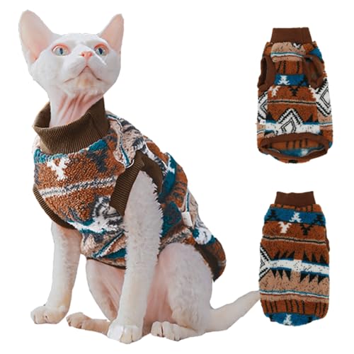 Snixfever Sphynx Katzenkleidung, Boho-Stil, Katzenkleidung für Herbst und Winter, 2-beinig, mit Fleece gefüttert, warmes Hemd, weicher Plüschpullover für haarlose Katzen, Devon Rex (Braun, Größe XXL Snixfever Sphynx Katzenkleidung, Boho-Stil, Katzenkleidung für Herbst und Winter, 2-beinig, mit Fleece gefüttert, warmes Hemd, weicher Plüschpullover für haarlose Katzen, Devon Rex (Braun, Größe XXL von SNIXFEVER