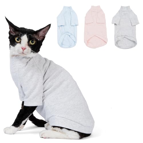 Sphynx Katzen-Schlafanzug, weiches Baumwollhemd, Herbst-Winter-Kätzchen-Kleidung, Cornish Rex Devon Katzen-Pyjama, haarlose Haustierkleidung, Haustier-Katzenwärmer (klein, grau) von SNIXFEVER