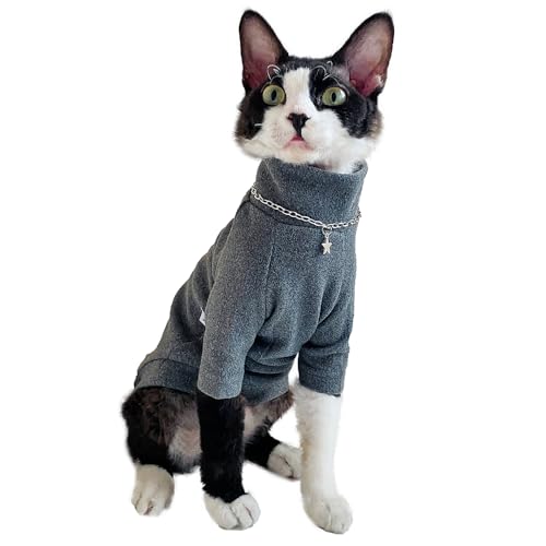 Sphynx Katzen Warmes Fleece-Zweibein-Shirt, Rollkragen-Unterhemd, haarlose Katze, Dopamin-Anziehkleidung für Sphynx, Devon, Kornisches lebendiges Outfit für kleine Kätzchen und Hunde (Grau, M (1,4-2,5 Sphynx Katzen Warmes Fleece-Zweibein-Shirt, Rollkragen-Unterhemd, haarlose Katze, Dopamin-Anziehkleidung für Sphynx, Devon, Kornisches lebendiges Outfit für kleine Kätzchen und Hunde (Grau, M (1,4-2,5 von SNIXFEVER
