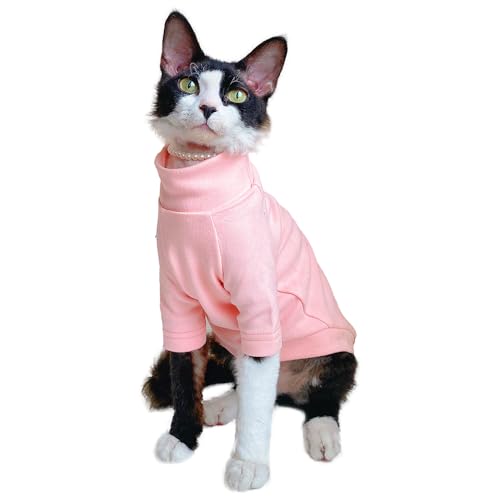 Sphynx Katzen Warmes Fleece-Zweibein-Shirt, Rollkragen-Unterhemd, haarlose Katze, Dopamin-Kleidungskleidung für Sphynx, Devon, Kornisches lebendiges Outfit für kleine Kätzchen und Hunde (Rosa, L Sphynx Katzen Warmes Fleece-Zweibein-Shirt, Rollkragen-Unterhemd, haarlose Katze, Dopamin-Kleidungskleidung für Sphynx, Devon, Kornisches lebendiges Outfit für kleine Kätzchen und Hunde (Rosa, L von SNIXFEVER