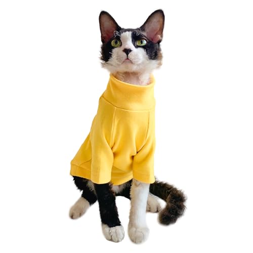 Sphynx Katzen Warmes Fleece-Zweibein-Shirt, Rollkragen-Unterhemd, haarlose Katze, Dopamin-Kompressen für Sphynx, Devon, Kornisches lebendiges Outfit für kleine Kätzchen und Hunde (Gelb, M (1,4-2,5 Sphynx Katzen Warmes Fleece-Zweibein-Shirt, Rollkragen-Unterhemd, haarlose Katze, Dopamin-Kompressen für Sphynx, Devon, Kornisches lebendiges Outfit für kleine Kätzchen und Hunde (Gelb, M (1,4-2,5 von SNIXFEVER