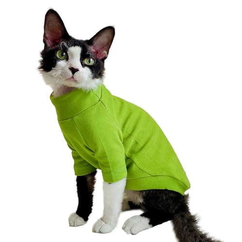 Sphynx Katzen Warmes Fleece-Zweibein-Shirt, Rollkragen-Unterhemd, haarlose Katze, Dopamin-Kompressen für Sphynx, Devon, Kornisches lebendiges Outfit für kleine Kätzchen und Hunde (Grün, S (0,5-1,4 Sphynx Katzen Warmes Fleece-Zweibein-Shirt, Rollkragen-Unterhemd, haarlose Katze, Dopamin-Kompressen für Sphynx, Devon, Kornisches lebendiges Outfit für kleine Kätzchen und Hunde (Grün, S (0,5-1,4 von SNIXFEVER
