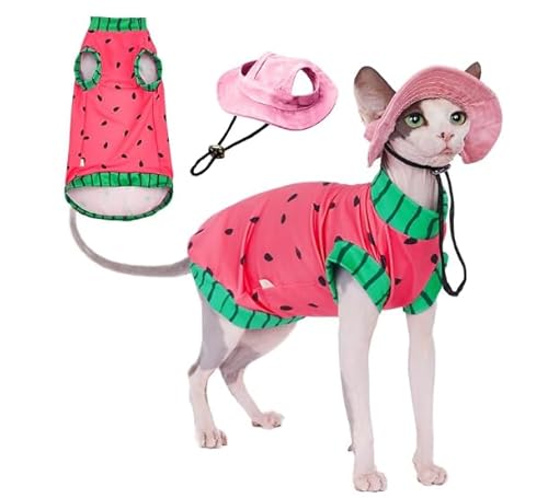 SNIXFEVER Sphynx Katzen- und kleine Hundebekleidung, atmungsaktives Shirt und Sonnenhut-Set für Katzen mit LSF 50+, Sommer, alle Jahreszeiten, Erwachsene, mittelgroße Rassen, Polyester, leger von SNIXFEVER