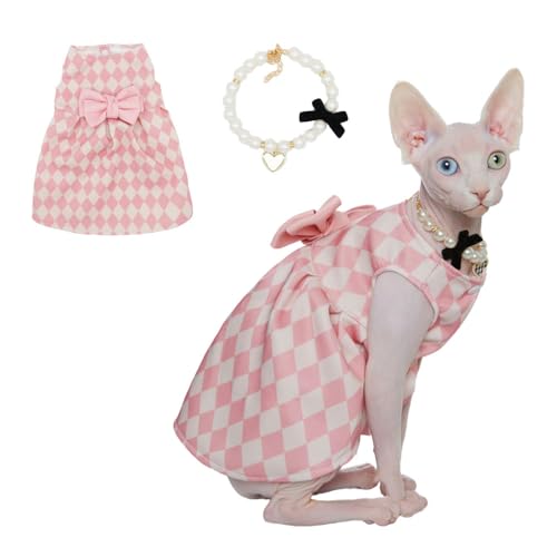 Sphynx Katzenkleid mit Schleife, ärmellos, mit Perlenkette, niedliches und stilvolles Haustierkleid für den täglichen Gebrauch, süßes Kleid für Katzen und Welpen, Größe M (1,6–2,3 kg) von SNIXFEVER