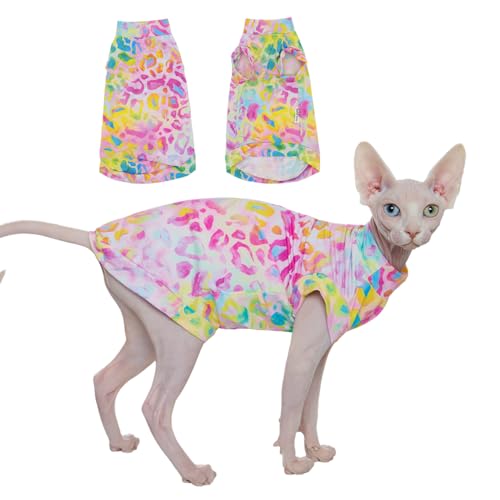 Sphynx Kühlendes Katzen-Shirt für den Sommer, schnell trocknend, atmungsaktiv, LSF 50+, Shirt für Katzen und kleine Hunde, Sommerweste für Katzen (Batik, Größe XXL (5 - 6,4 kg) von SNIXFEVER