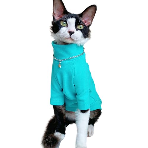 Sphynx Warmes Fleece-Hemd mit zwei Beinen, Rollkragen-Unterhemd, haarlose Katze, Dopamin-Kleidung für Sphynx, Devon, Kornisches lebendiges Outfit für kleine Kätzchen und Hunde (Blau, XXL (5-6,4 kg)) Sphynx Warmes Fleece-Hemd mit zwei Beinen, Rollkragen-Unterhemd, haarlose Katze, Dopamin-Kleidung für Sphynx, Devon, Kornisches lebendiges Outfit für kleine Kätzchen und Hunde (Blau, XXL (5-6,4 kg)) von SNIXFEVER