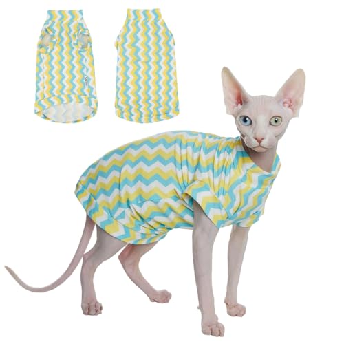Sphynx kühlendes Katzen-Shirt für den Sommer, schnell trocknend, atmungsaktiv, LSF 50+, Shirt für Katzen und kleine Hunde, Sommerweste für Katzen (Wellen, Größe L (2,5–3,6 kg) von SNIXFEVER