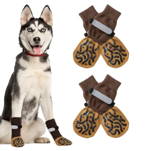 SNONESIY Anti-Rutsch Hundesocken, 2 Paar, Indoor, Rutschfest, Pfotenschutz, Braun von SNONESIY