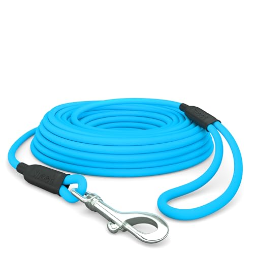 10m Schleppleine Hunde, Wasserfeste Hundeleine Rundleine mit Handschlaufe, Robuste Freilauf-Trainingsleine Cyan-Blau, bis 35kg von SNOOT