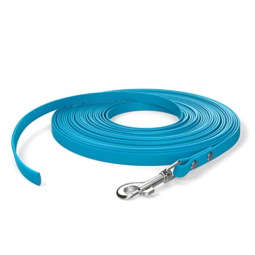 15m Schleppleine, Hundeleine, 1 Karabiner, Cyan-blau, extra schmal, schmutz- und wasserabweisend von SNOOT