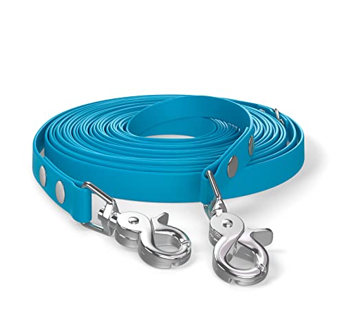 10m Schleppleine, Hundeleine, 2 Karabiner & D-Ring, Cyan-Blau, sehr stabil, schmutz- und wasserabweisend von SNOOT