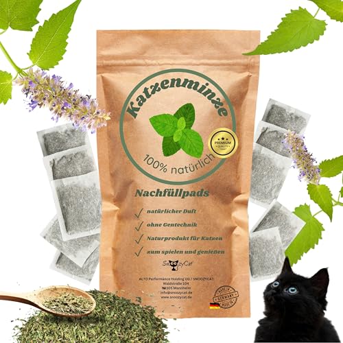 Katzenminze Nachfüllpads – 10 Stück – 100 % natürliche Kräuter zum Nachfüllen für Katzenspielzeug, DIY-Kissen & Kratzbäume – Handgemacht in Deutschland von SNOOZYCAT