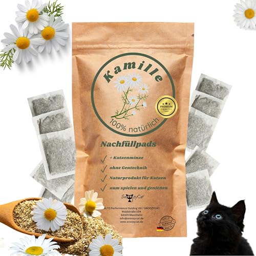 SNOOZYCAT® 10 Nachfüllpads für Katzen – Kamille & Katzenminze – 100 % natürliche Kräuter zum Nachfüllen für Katzenspielzeug – Entspannend & Wohlbefinden – Made in Germany, handgemacht von SNOOZYCAT