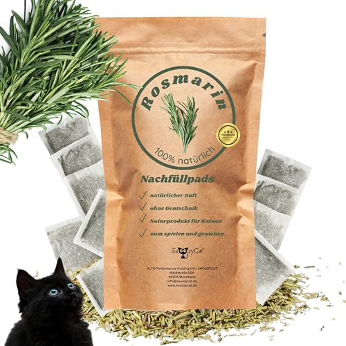 SNOOZYCAT® 10 Nachfüllpads für Katzen – Rosmarin & Katzenminze – 100 % natürliche Kräuter zum Nachfüllen für Katzenspielzeug – Aktivierend & fokussierend – Made in Germany, handgemacht von SNOOZYCAT