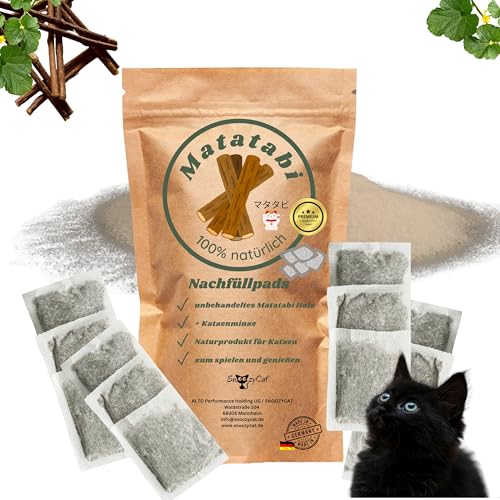 SNOOZYCAT® 10 Nachfüllpads für Katzen – Matatabi (Silvervine) & Katzenminze – 100 % natürliche Kräuter zum Nachfüllen für Katzenspielzeug – Spielspaß & Ausgeglichenheit – Made in Germany, handgemacht von SNOOZYCAT
