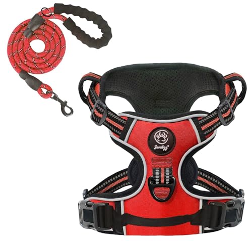 Hundegeschirr kein Ziehen Haustiergeschirr mit 2 Leinenclips verstellbares weich gepolstertes Haustierwestengeschirr reflektierend kein Würgen mit einfachem (Rot, S (1er Pack)) Hundegeschirr kein Ziehen Haustiergeschirr mit 2 Leinenclips verstellbares weich gepolstertes Haustierwestengeschirr reflektierend kein Würgen mit einfachem (Rot, S (1er Pack)) von SNOUTZZ