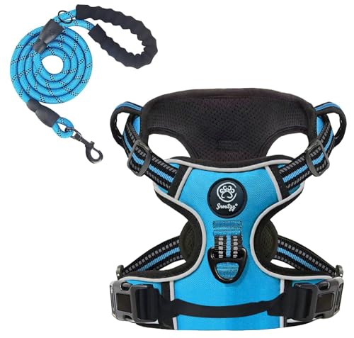 Hundegeschirr kein Ziehen Haustiergeschirr mit 2 Leinenclips verstellbares weich gepolstertes Haustierwestengeschirr reflektierend kein Würgen mit einfachem (Hellblau, XS (1er Pack)) Hundegeschirr kein Ziehen Haustiergeschirr mit 2 Leinenclips verstellbares weich gepolstertes Haustierwestengeschirr reflektierend kein Würgen mit einfachem (Hellblau, XS (1er Pack)) von SNOUTZZ