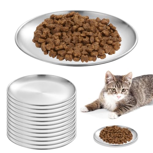 12 Stück Katzennapf Flach, Edelstahl Katzenteller 14cm Katzennäpfe Katzennapf Edelstahl Futternapf Katze Flach für Kätzchen und Kurzbeinige Katzen Kleine Hunde von SNSYGN