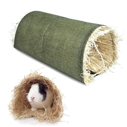 Gras Tunnel Spielzeug, Gras Hütte Bett Hideaway Hütte Spielzeug Gras Haus Gewebt für Kaninchen Hamster Chinchillas Meerschweinchen Kleintier Zubehör Tunnel und Röhren (Grün) von SNSYGN