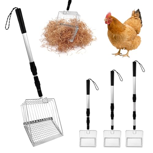Hühnerkotschaufel, verstellbar, Hühnerstallzubehör, 106 cm, Edelstahlstange, Katzenstreuschaufel, Kotschaufel für Huhn, Katzen, Hunde von SNSYGN