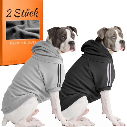 SOADKP Hunde Pullover Kapuzenpulli mit Fleece – Warme Hoodies & Mantel für Mittelgroße Hunde (Schwarz+Grau/4XL) von SOADKP