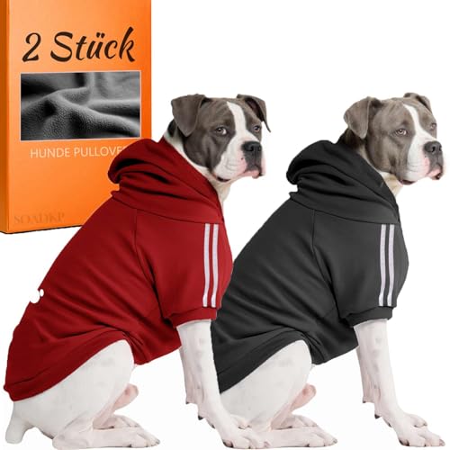 SOADKP Hunde Pullover Kapuzenpulli mit Fleece – Warme Hoodies & Mantel für große Hunde (Schwarz+Rot/9XL) von SOADKP