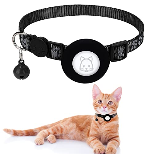 SOARFLY AirTag Katzenhalsband, Reflektierend Katzenhalsband mit Sicherheitsverschluss and Glöckchen, Verstellbar 22-35cm Halsband Kompatibel mit Apple Airtag für Katzen Kätzchen Welpen von SOARFLY