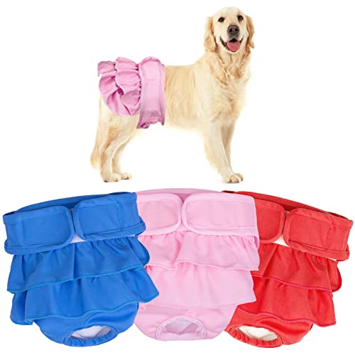 SOARFLY Wiederverwendbare Hundewindeln,3 Stück Robuste und waschbare Hundewindeln für Hündinnen mit hoher Saugfähigkeit,Süße Hundewindeln und umweltfreundliche Wärmehosen für Hündinnen (L) von SOARFLY