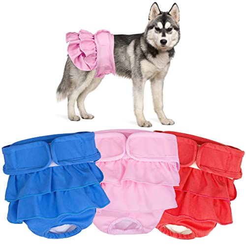 SOARFLY Wiederverwendbare Hundewindeln,3 Stück Robuste und waschbare Hundewindeln für Hündinnen mit hoher Saugfähigkeit,Süße Hundewindeln und umweltfreundliche Wärmehosen für Hündinnen (XL) von SOARFLY