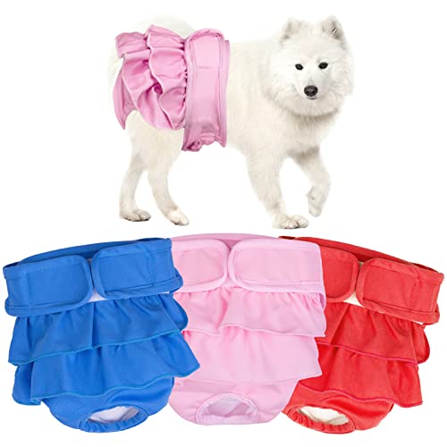 SOARFLY Wiederverwendbare Hundewindeln,3 Stück Robuste und waschbare Hundewindeln für Hündinnen mit hoher Saugfähigkeit,Süße Hundewindeln und umweltfreundliche Wärmehosen für Hündinnen (XXL) von SOARFLY