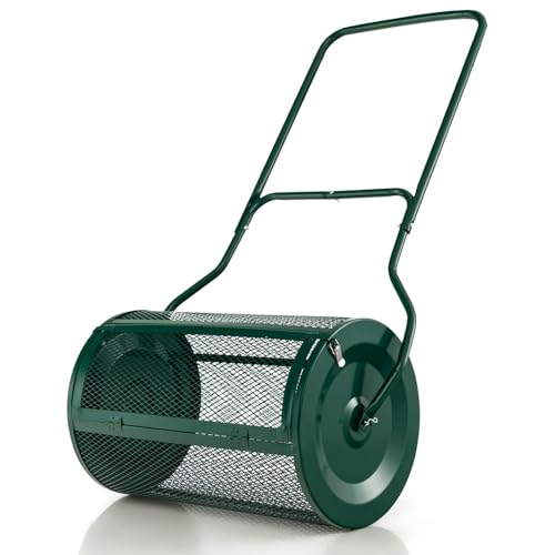 SOARS Kompoststreuer Metall 80 L, Torfstreuer mit U-Griff & Metallgitterkorb, Gartenstreuer mit Seitenverschlüssen, Rasen- und Gartenspreizer, Düngerstreuer für Garten & Rasen, 68 x 39 cm (Grün) von SOARS