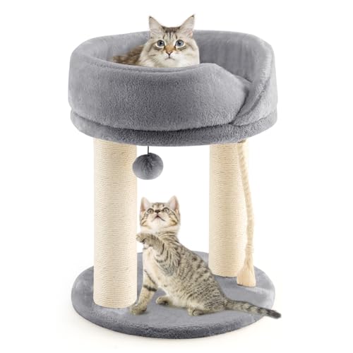 SOARS Kratzbaum klein, Katzenbaum mit Katzenbett, Spielball, Sisal-Stämmen & Seil, Katzenkratzbaum, Katzenzubehör, Kletterbaum, 40 x 40 x 50cm von SOARS