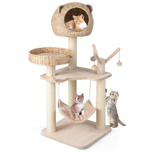 SOARS Kratzbaum mehrstöckig, 121cm Katzenbaum mit Höhle & Hängematte & 4 Bällen & Bett, Kletterbaum für Katzen, Stabiler Katzenkratzbaum Katzenmöbel von SOARS