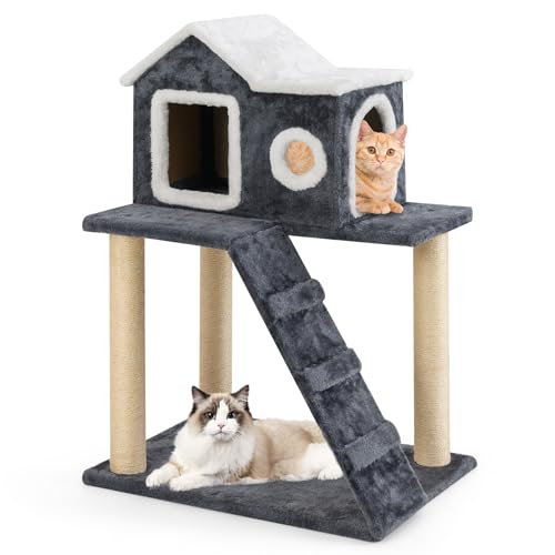 SOARS Kratzbaum mit Katzenhau, Leiter, Höhle, Sisalstämmen, Katzenbaum 90cm hoch, Kletterbaum Katzenmöbel Katzenkratzbaum für Katzen, Grau SOARS Kratzbaum mit Katzenhau, Leiter, Höhle, Sisalstämmen, Katzenbaum 90cm hoch, Kletterbaum Katzenmöbel Katzenkratzbaum für Katzen, Grau von SOARS