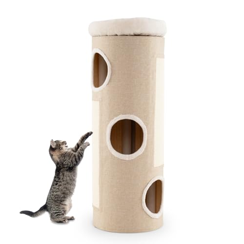 SOARS Kratztonne, Katzentonne mit 3 Katzenhöhlen, 2 Sisal Kratzbretter, abnehmbarem Plüschbett, Kratzbaum Katzenturm Spieltonne für Katzen, Höhe 113 cm SOARS Kratztonne, Katzentonne mit 3 Katzenhöhlen, 2 Sisal Kratzbretter, abnehmbarem Plüschbett, Kratzbaum Katzenturm Spieltonne für Katzen, Höhe 113 cm von SOARS