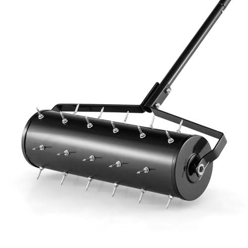 SOARS Rasenlüfter Walze, Rasenbelüfter mit 3,5cm Nägeln & Stiel, Handvertikutierer befüllbar, Gartenwalze, Handwalze aus hochwertigem Metall, ideal für die Rasenpflege (s53cm Breite, 33 Nägel) von SOARS