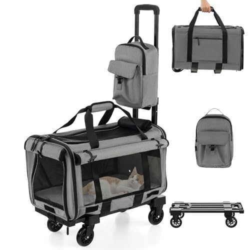 SORAS Transportbox Katze 57 x 34 x 34 cm, Flatbare Transporttasche für Hund mit Rädern, Teleskopgriff, doppelseitigen Kissen, extra Tasche, Reisebox für kleine & mittelgroße Haustiere SORAS Transportbox Katze 57 x 34 x 34 cm, Flatbare Transporttasche für Hund mit Rädern, Teleskopgriff, doppelseitigen Kissen, extra Tasche, Reisebox für kleine & mittelgroße Haustiere von SOARS